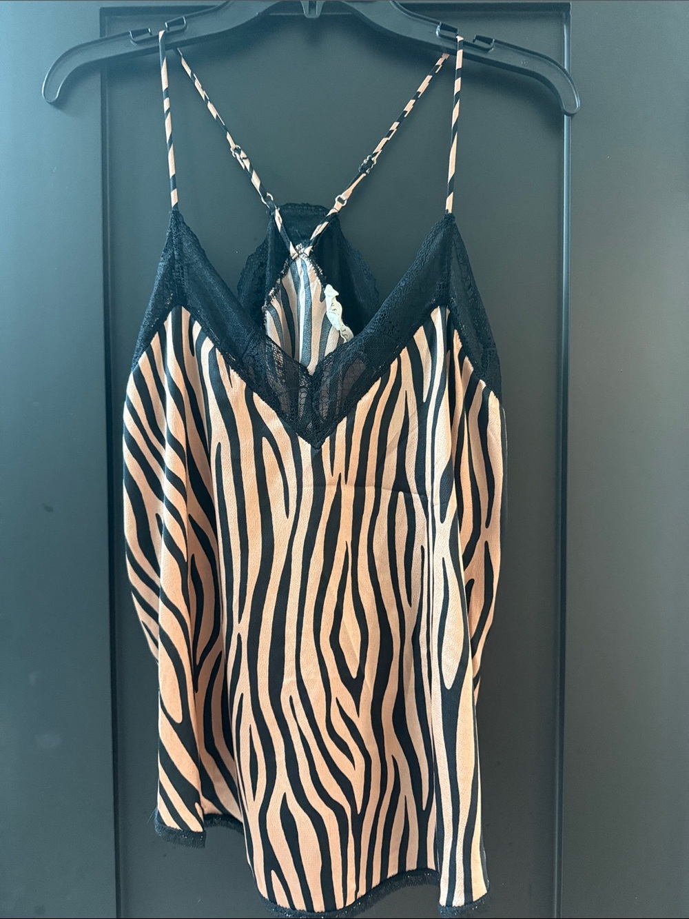 lovestitch Zebra-Print Lace Cami Top - Black & Cream
